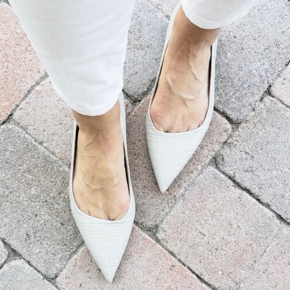 MM LaFleur The Rowan Gray Embossed Croc Leather Pointed Toe Ballet Flat Shoes 37 - Picture 4 of 14